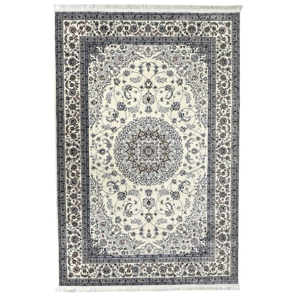 300 x 200cm Persian High Quality Cream Nain Medallion Design Rug