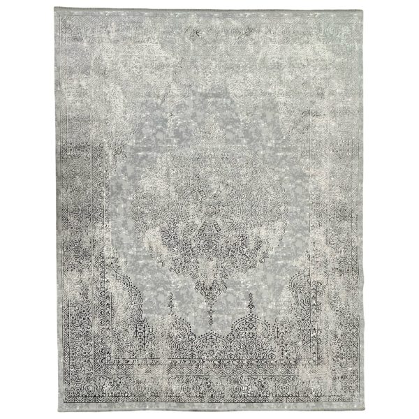 400 x 300cm Vintage Medallion Rug – Elegant Grey & Ivory Distressed Design