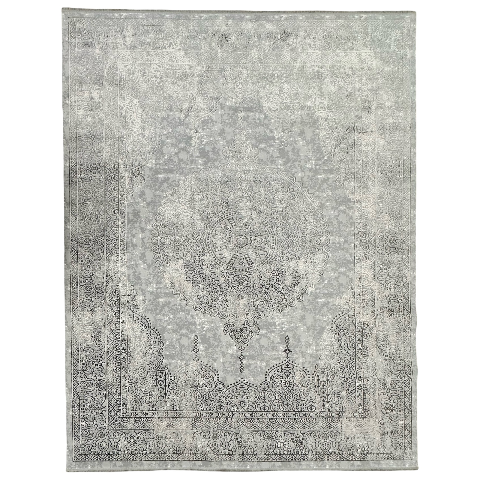 400000vbzb_9 400 x 300cm Vintage Medallion Rug – Elegant Grey & Ivory Distressed Design - Image 1