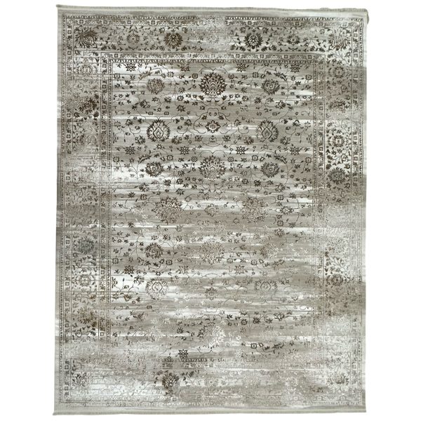 400 x 300cm Vintage Persian-Inspired Floral Rug – Taupe & Ivory Distressed Finish