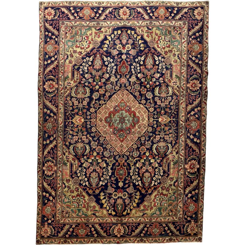 290cm x 200cm Hand-Knotted Persian Floral Tabriz Navy Rug