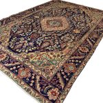 290cm x 200cm Hand-Knotted Persian Floral Tabriz Navy Rug - Image 5