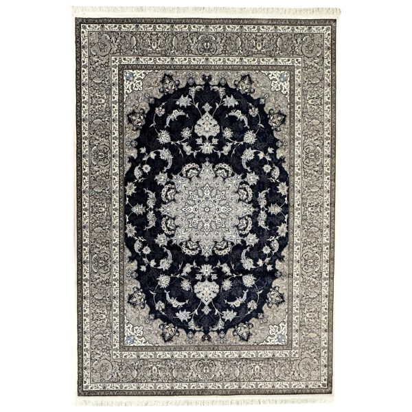 300 x 200cm Persian Kashan Elephant Feet Border Design Navy Rug