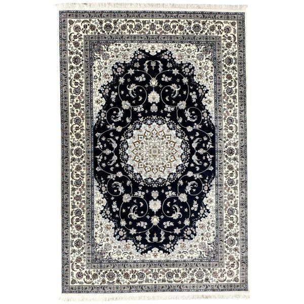 300 x 200cm Persian Nain Design Fine Machine Made Navy\Cream Rug