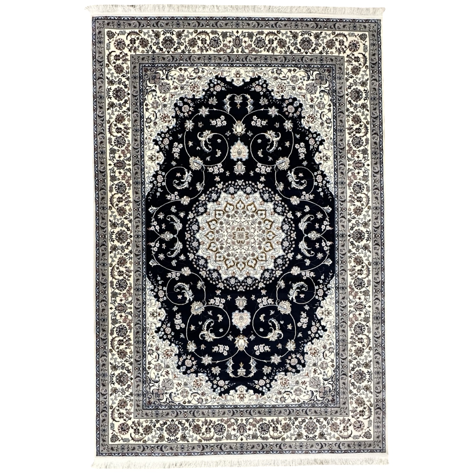 6mrrrrr_1 300 x 200cm Persian Nain Design Fine Machine Made Navy\Cream Rug - Image 1