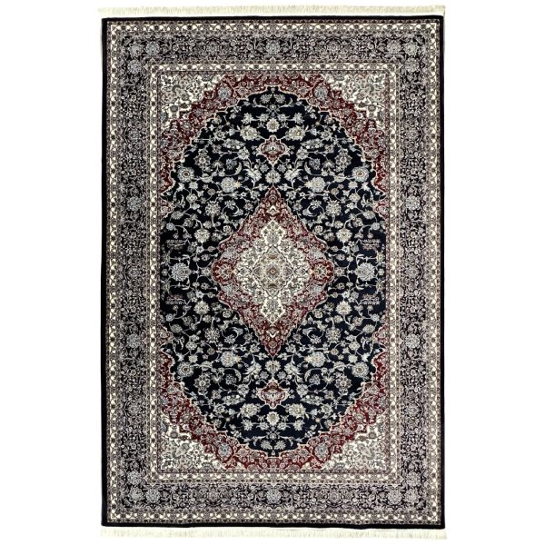 300 x 200cm Royal Persian Kashan Medallion Fine Machine Made Dark Navy Rug