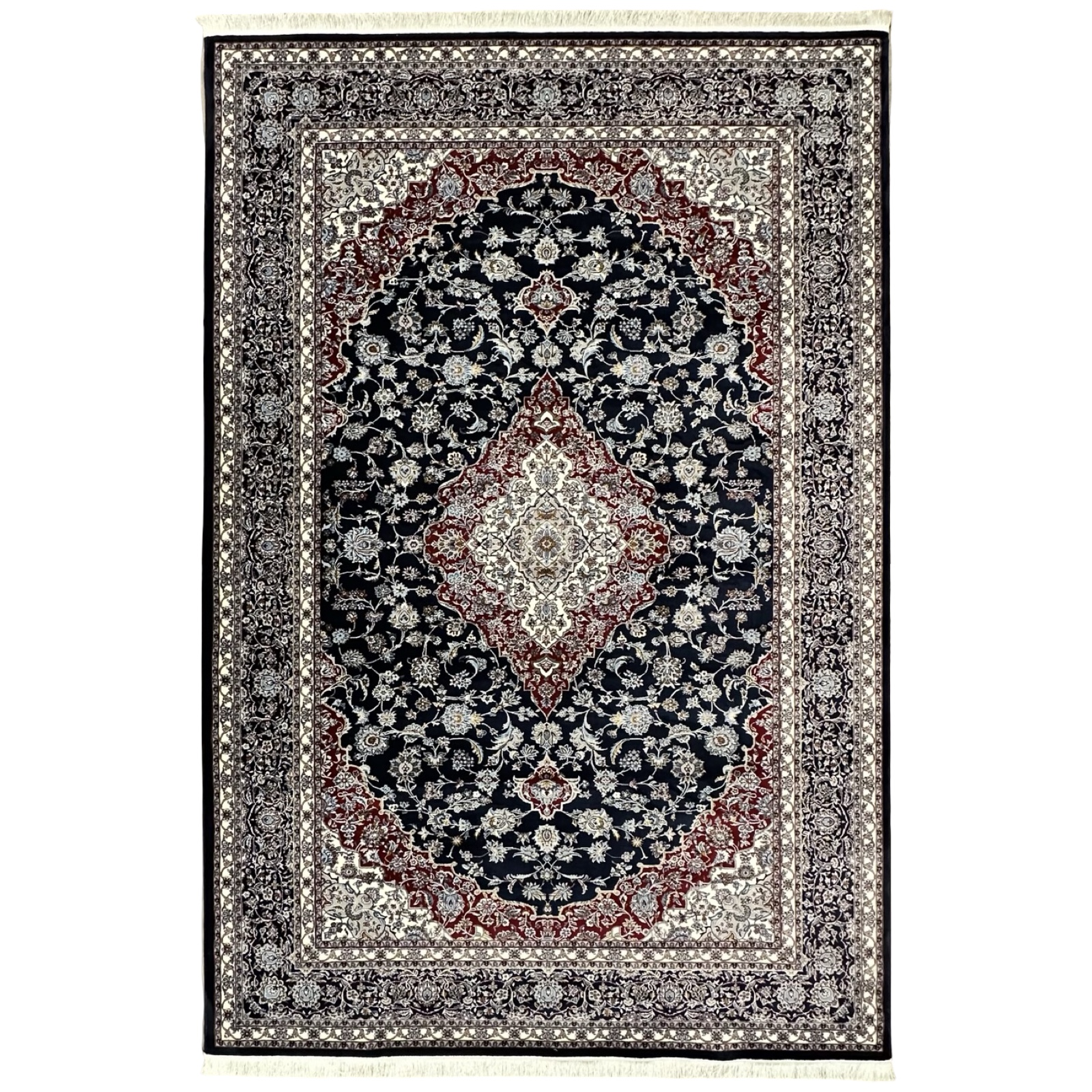 6mrrrrr_18 300 x 200cm Royal Persian Kashan Medallion Fine Machine Made Dark Navy Rug - Image 1