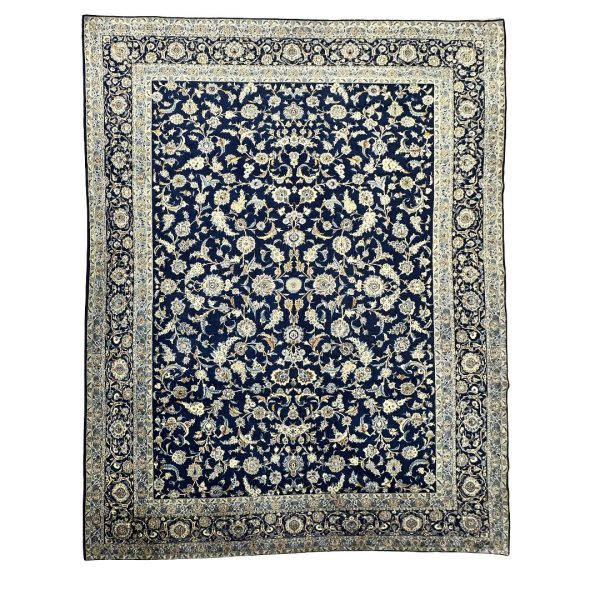 427 x 315cm Kashan Afshan Persian Hand Knotted Wool Navy All-Over Design Rug