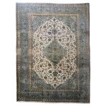 367cm x 255cm Hand-Knotted Floral Persian Kashan Olive Green Rug