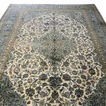 367cm x 255cm Hand-Knotted Floral Persian Kashan Olive Green Rug