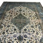 367cm x 255cm Hand-Knotted Floral Persian Kashan Olive Green Rug