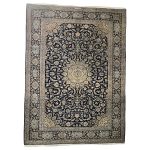 350 x 260cm Hand-Knotted Navy & Cream Kashan Wool Rug