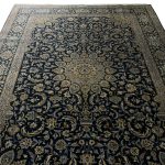 350 x 260cm Hand-Knotted Navy & Cream Kashan Wool Rug - Image 2