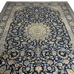 350 x 260cm Hand-Knotted Navy & Cream Kashan Wool Rug - Image 3