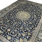 350 x 260cm Hand-Knotted Navy & Cream Kashan Wool Rug - Image 4