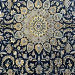 350 x 260cm Hand-Knotted Navy & Cream Kashan Wool Rug - Image 6