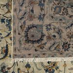368cm x 240cm Hand-Knotted Floral Persian Kashan Cream Rug - Image 7