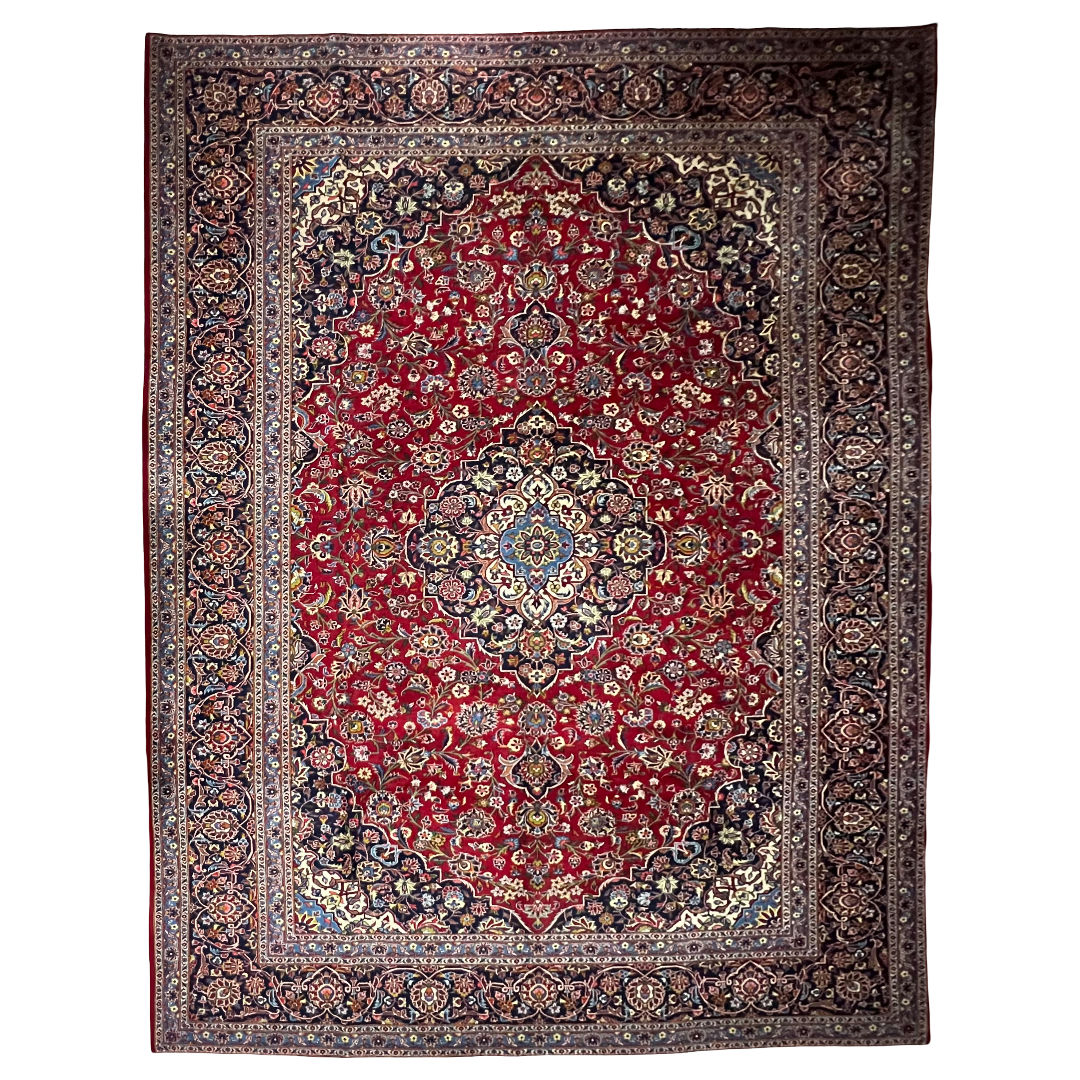 410 x 295cm Hand-Knotted Persian Red Kashan Wool Rug