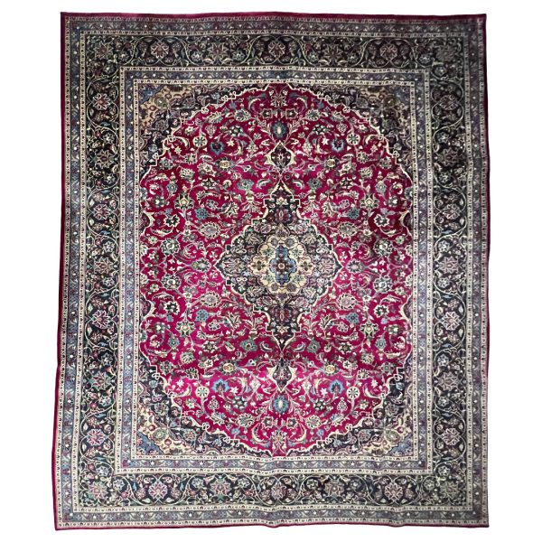 390cm x 297cm Hand-Knotted Persian Kashan Cherry Red Rug