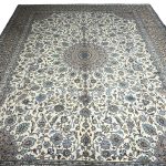 394cm x 294cm Hand-Knotted Floral Persian Kashan Cream Rug - Image 3
