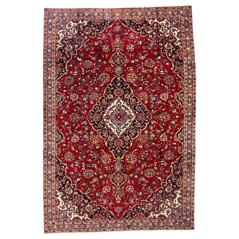 296cm x 200cm Hand-Knotted Vintage Persian Kashan Wool Rug
