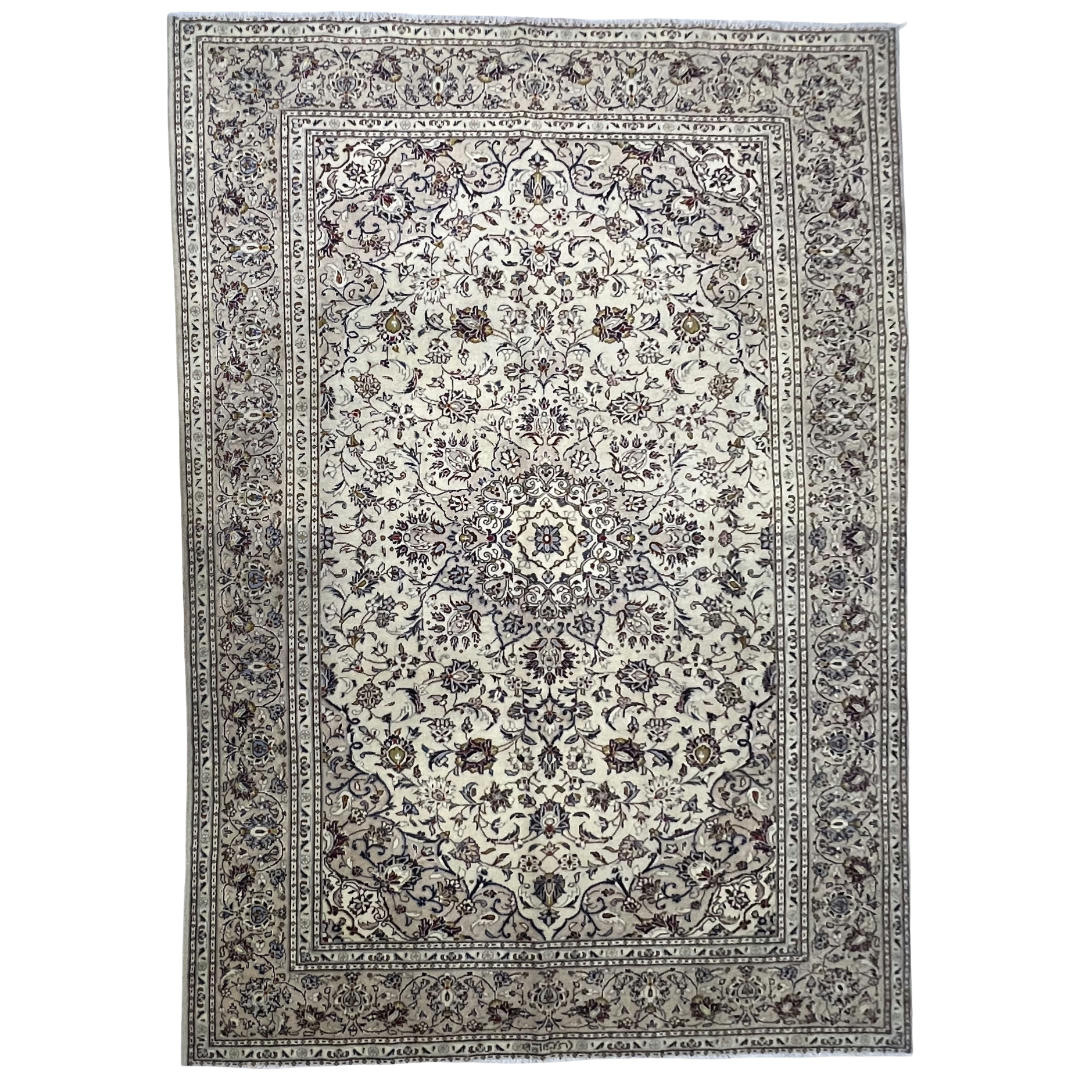 IMG_1058 295cm x 194cm Hand-Knotted Floral Persian Kashan Cream Rug