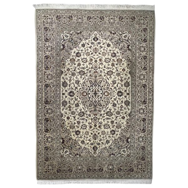 290cm x 193cm Hand-Knotted Floral Persian Kashan Cream Rug
