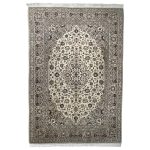 290cm x 193cm Hand-Knotted Floral Persian Kashan Cream Rug