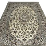 290cm x 193cm Hand-Knotted Floral Persian Kashan Cream Rug - Image 3