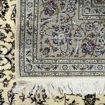 290cm x 193cm Hand-Knotted Floral Persian Kashan Cream Rug - Image 11