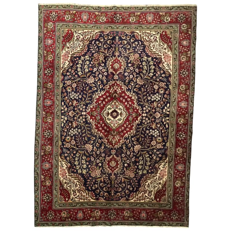 295cm x 200cm Hand-Knotted Navy Tabriz Persian Rug
