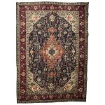 290 x 200cm Hand-Knotted Persian Geometric Navy Tabriz Wool Rug