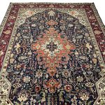 290 x 200cm Hand-Knotted Persian Geometric Navy Tabriz Wool Rug - Image 2