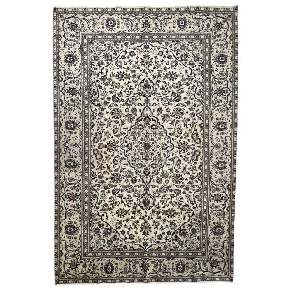 300cm x 188cm Hand-Knotted Persian Floral Cream Kashan – Wool Rug