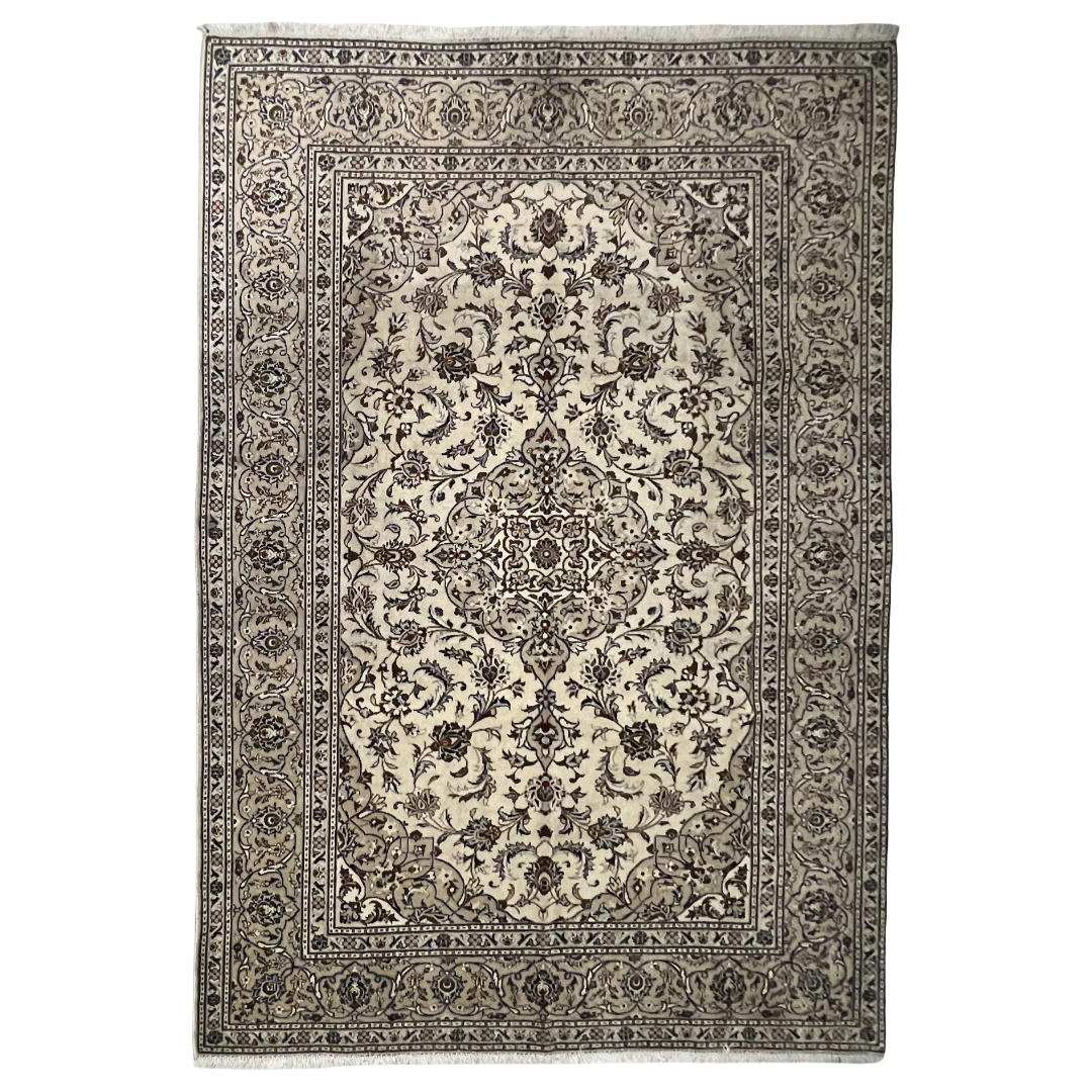IMG_1266 285cm x 190cm Hand-Knotted Persian Floral Cream Kashan – Wool Rug