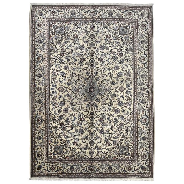 290 x 197cm Hand-Knotted Persian Floral Cream Kashan Rug