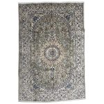 305 x 197cm Hand-Knotted Persian Nain Olive Green & Blue Floral Rug
