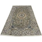305 x 197cm Hand-Knotted Persian Nain Olive Green & Blue Floral Rug - Image 2