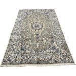 305 x 197cm Hand-Knotted Persian Nain Olive Green & Blue Floral Rug - Image 3