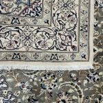 305 x 197cm Hand-Knotted Persian Nain Olive Green & Blue Floral Rug - Image 7