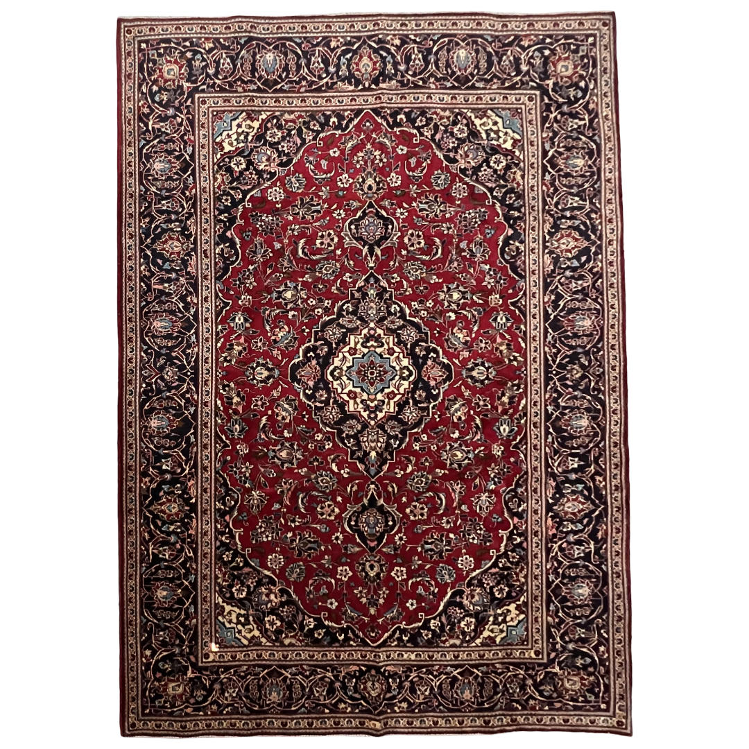 293cm x 200cm Hand-Knotted Persian Kashan Floral Medallion Rug