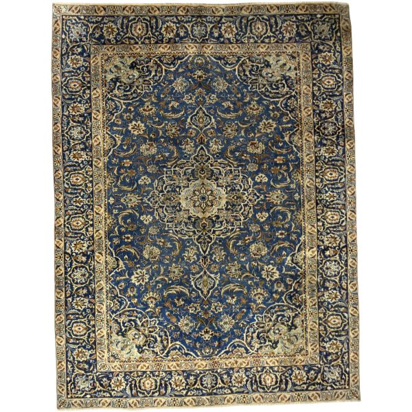 330 x 238cm Vintage Persian Hand Knotted Kashan Royal Blue Wool Rug