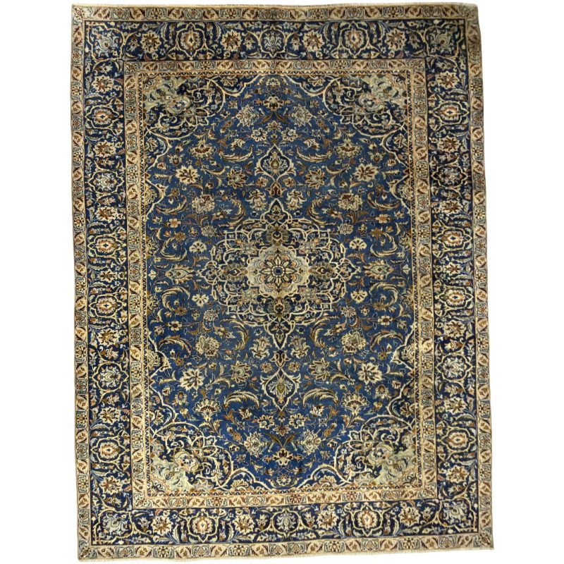 330 x 238cm Vintage Persian Hand Knotted Kashan Royal Blue Wool Rug