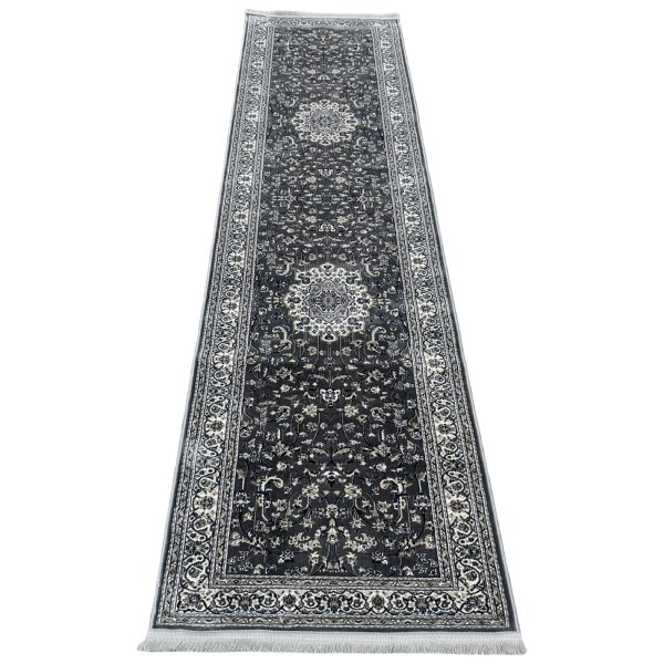 300 x 80cm Persian Kashan Medallion Design Grey Runner Rug