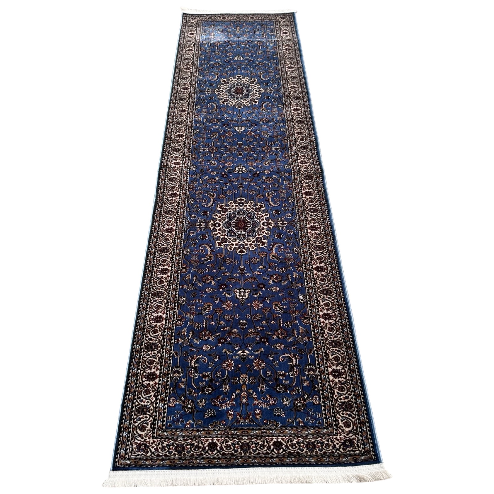 bsjsksksn_36 300 x 80cm Persian Blue Kashan Design Runner Rug - Image 1