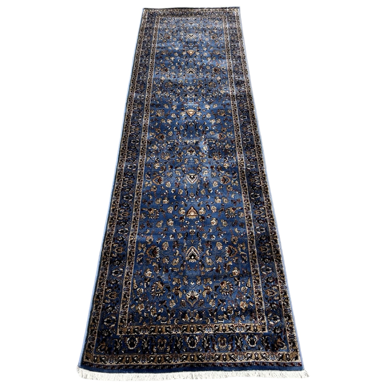 bsjsksksnbsjsj_29 300 x 80cm Persian All Over Kashan Blue Runner Rug - Image 1