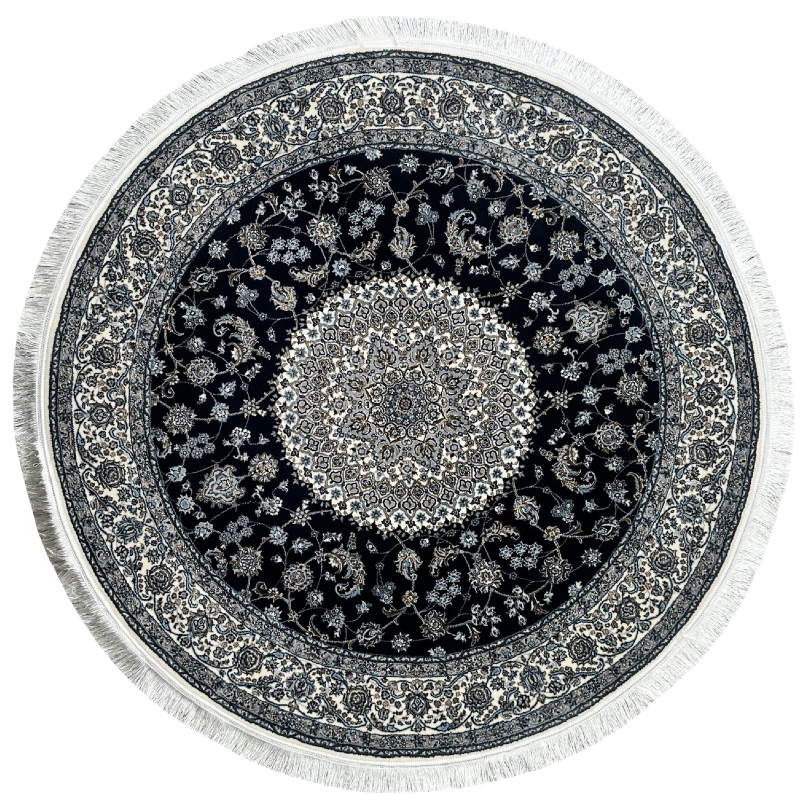 bzjshdjdjs_1 150 x 150cm Imperial High Quality Navy Nain Medallion Round Rug - Image 1