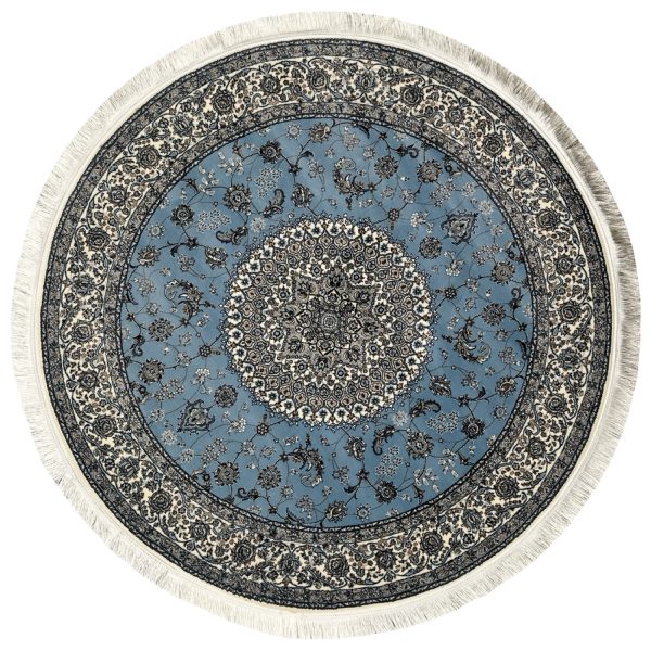 150 x 150cm Persian Blue Nain Design Fine Quality Machine Made Round Rug