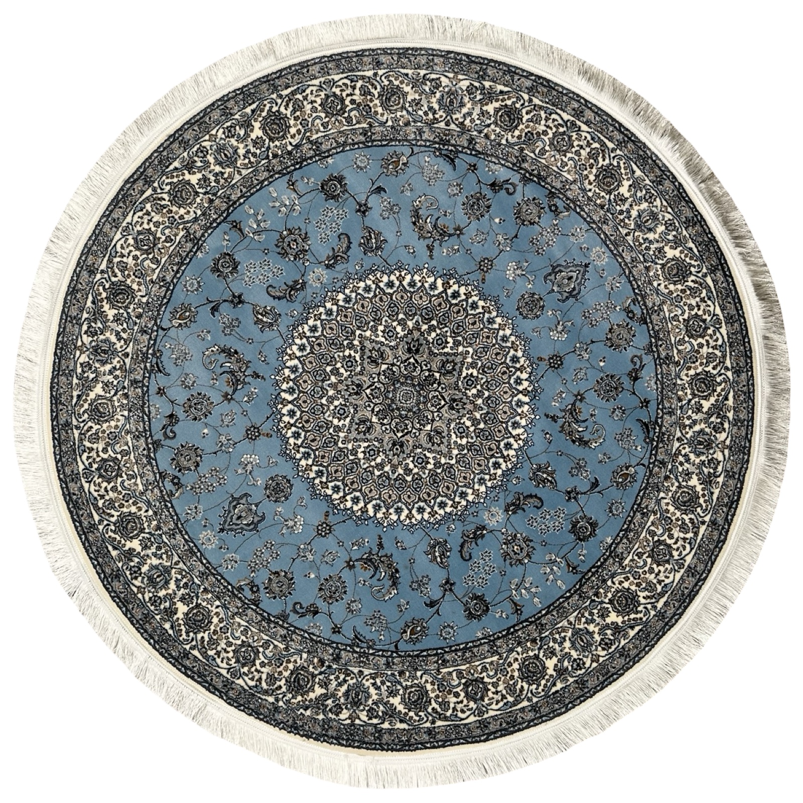bzjshdjdjs_22 150 x 150cm Persian Blue Nain Design Fine Quality Machine Made Round Rug - Image 1
