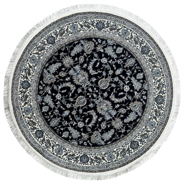 150 x 150CM Persian All Over Afshan Design Fine Machine Made Navy Round  Rug
